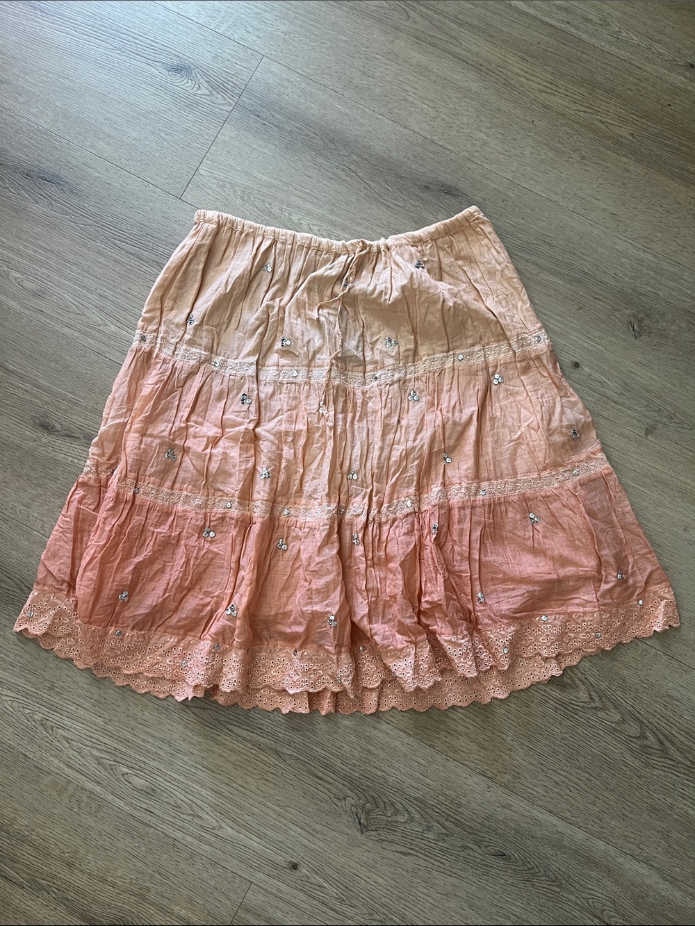 Angie Peach Ombre Embellished Circle Skirt